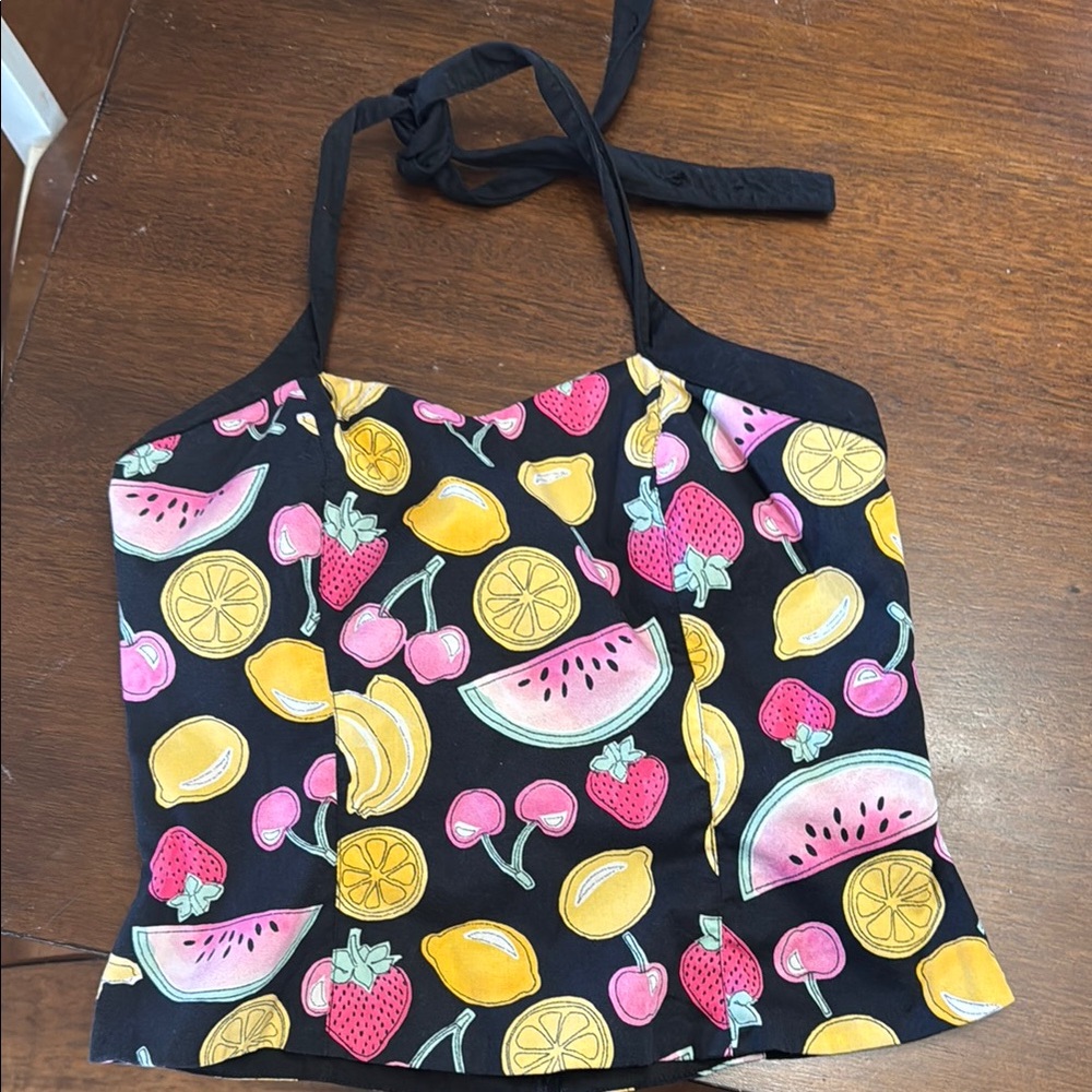 Hell Bunny Black Crop Top with Fruit Print